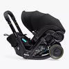 Black baby car seat with canopy on a white background
